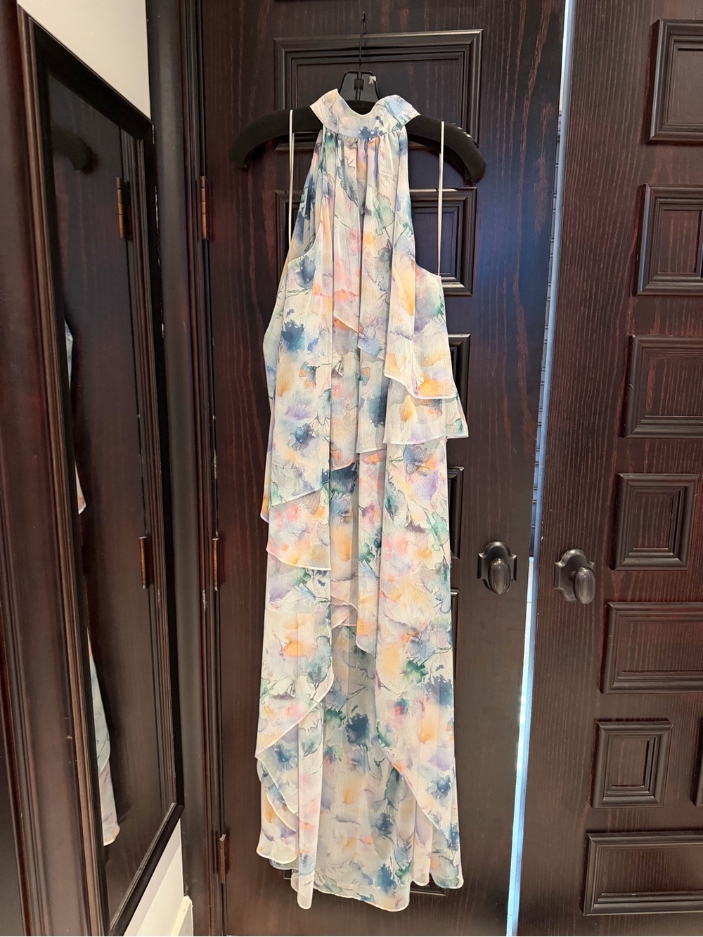 MISA Watercolor Floral Tiered Halter Skirt - Pastel Multicolor - Picture 2 of 5